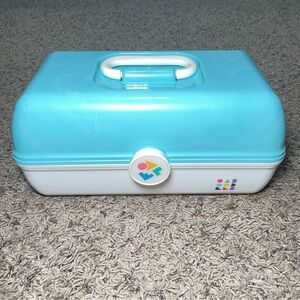 Vintage Caboodles Blue White Tiered Makeup Travel Case Model 5626 With Mirror